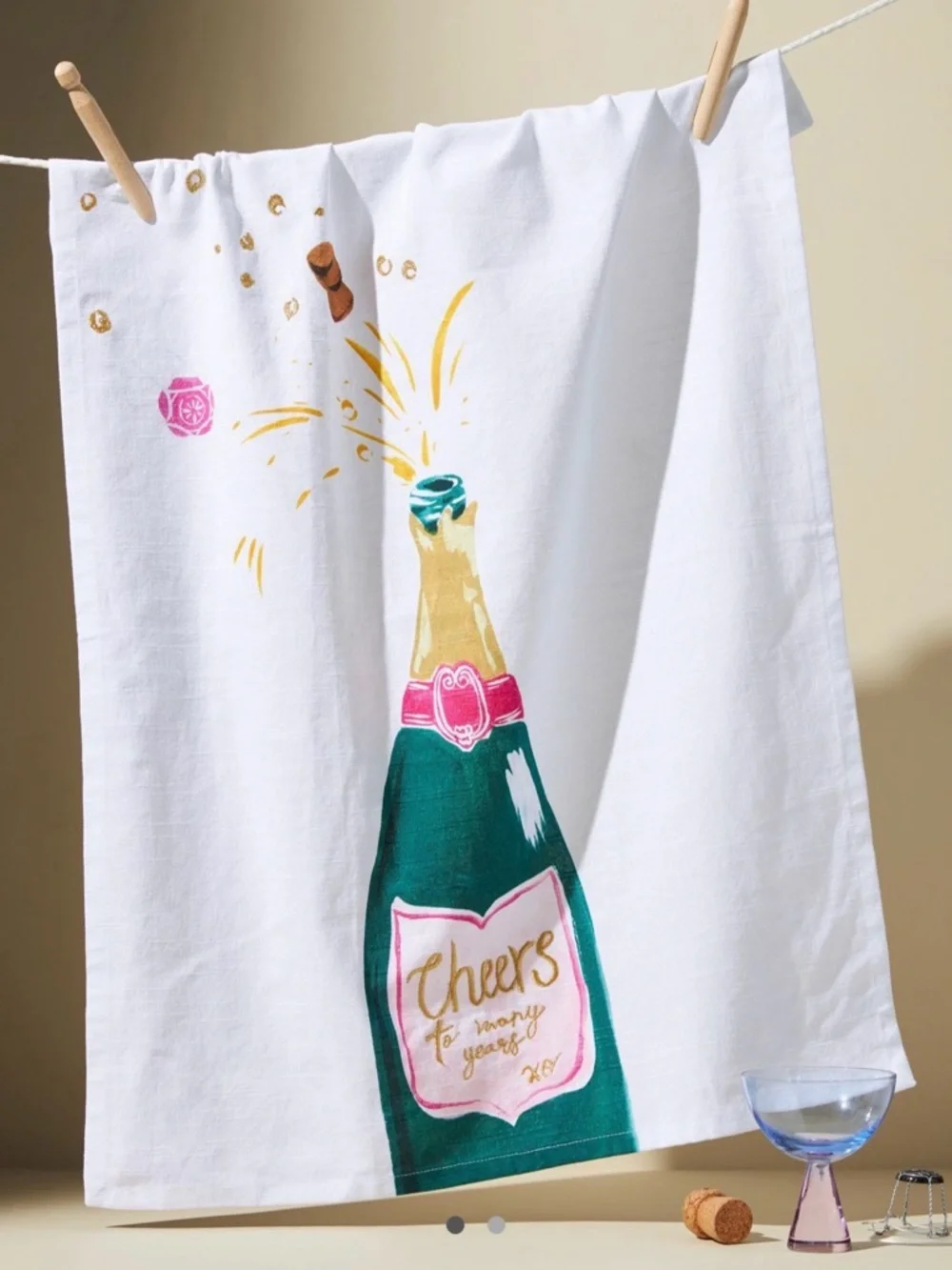 Cheers to Many Years Anthropologie Tea Towel NWT - Picture 1 of 4